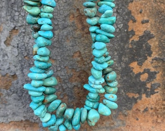 Turquoise Nugget Beaded Necklace, Sterling Silver, Kingman AZ