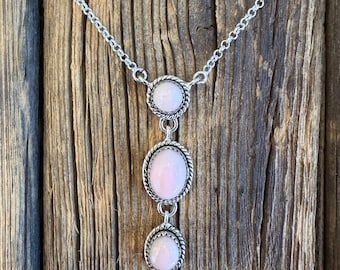 Pink Opal pendant necklace, Sterling Silver necklace (see description)