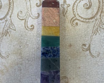 Hand Carved Chakra Gemstone Tower: 4 5/8" Crystal