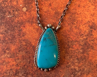 Kingman Turquoise necklace, sterling silver FREE Shipping Navajo handmade (see description for details)