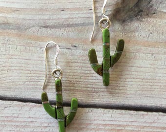 Cactus Gaspeite & Opal earrings, Saguaro sterling silver FREE Shipping  (see description for details)