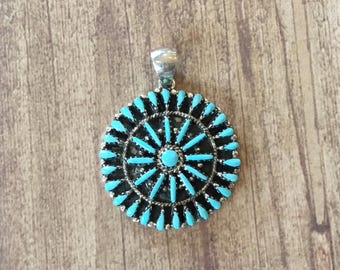 Kingman Turquoise Pendant, Handmade Needlepoint sterling silver (see description for details) free shipping from Arizona