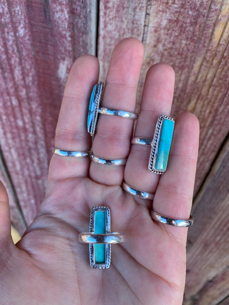 Kingman Turquoise Bar Ring, Sterling Silver Jewelry (see Description ...