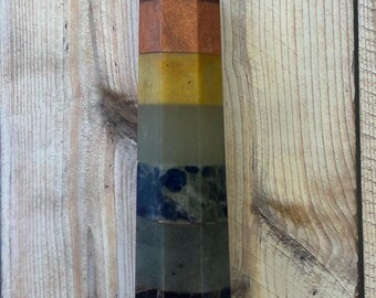 Hand Carved Chakra Gemstone Tower: Red Jasper, Aventurine, Calcite