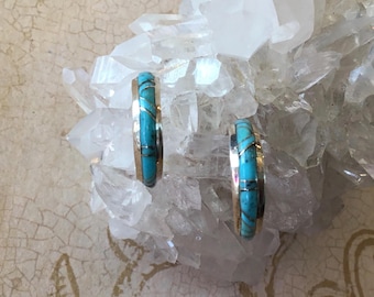 Turquoise Hoop Earrings: Sterling Silver, Kingman Stone