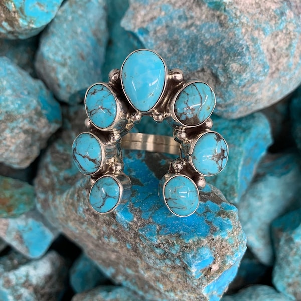 Kingman Turquoise Naja ring, size 7 1/2 sterling silver (ships free from Arizona)