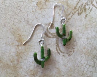 Cactus Gaspeite & Opal earrings, Saguaro sterling silver FREE Shipping  (see description for details)