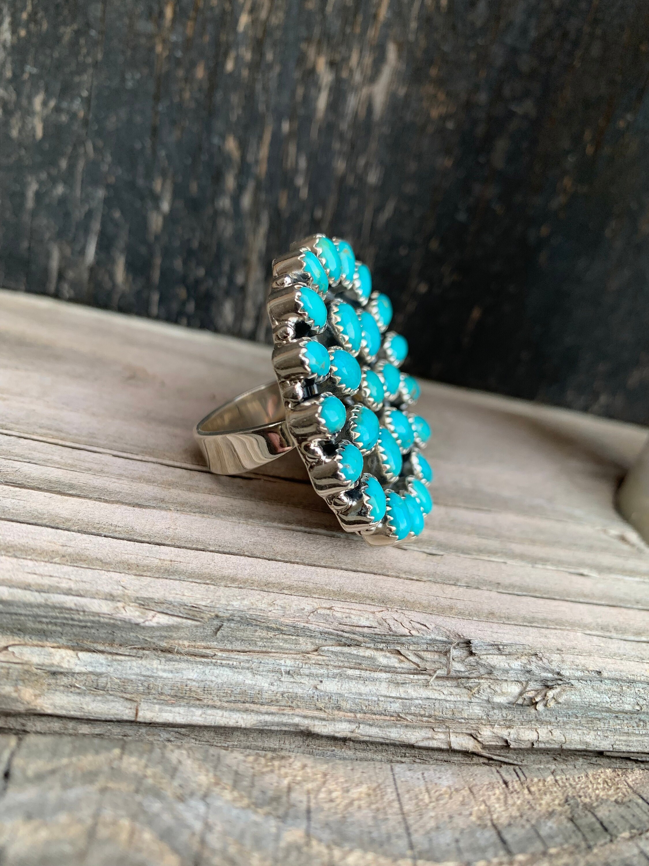 Turquoise Cluster ADJUSTABLE Statement Ring, Sterling Silver Kingman ...