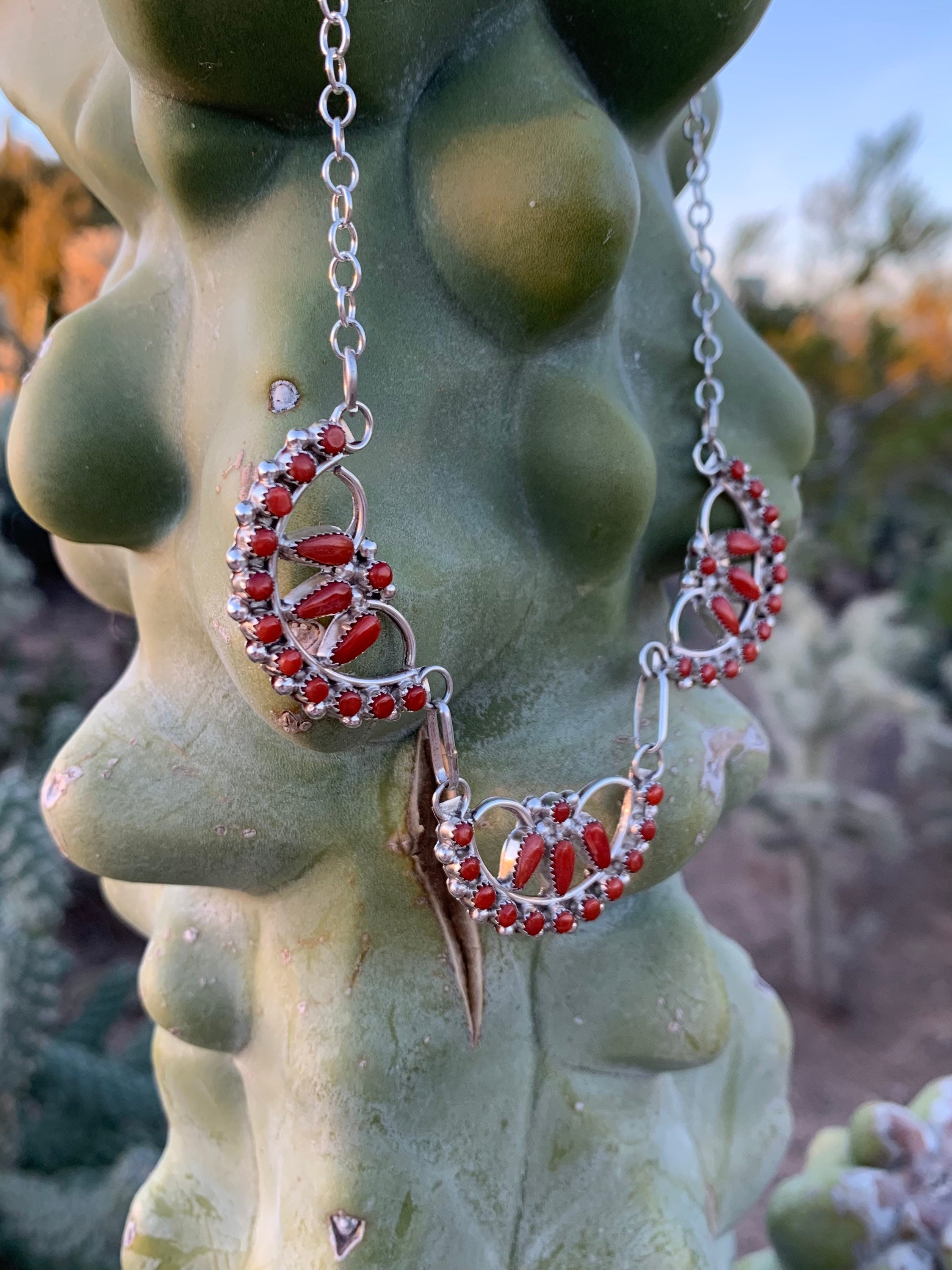 Red Coral Necklace and Earring Set, Sterling Silver (see