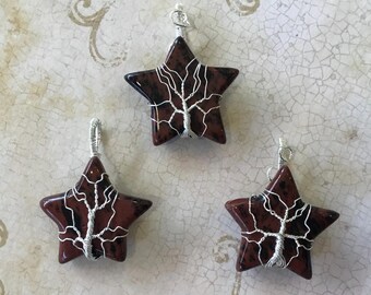 Mahogany Obsidian Star Pendant, Handmade wire-wrapped silver tree (see description for details) free shipping from Arizona