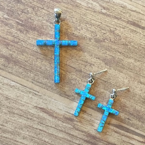 Blue Opal Cross SET, sterling silver FREE Shipping  (see description for details)