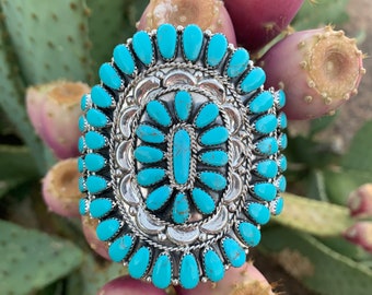 Turquoise Cluster cuff Petit Point bracelet, sterling silver Navajo handmade (see description) free shipping from Arizona