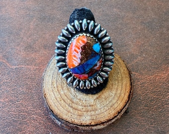 Turquoise & Spiny Oyster ADJUSTABLE ring, sterling silver (see description for details) free shipping from Arizona