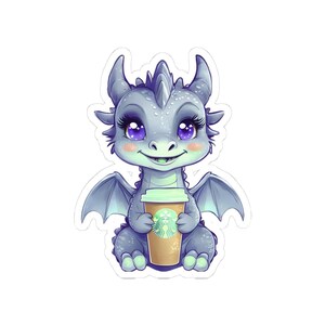 Cute Dragon Coffee Kiss-Cut Stickers | Fantasy Decor, Laptop Stickers, Gift Idea, Dragon Lover Gifts, Cute Art