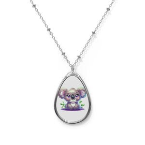Necklace, Cute Koala Cartoon Pendant for Animal Lovers, Nature Necklace, Gift for Her, Oval Jewelry, Wildlife Jewelry
