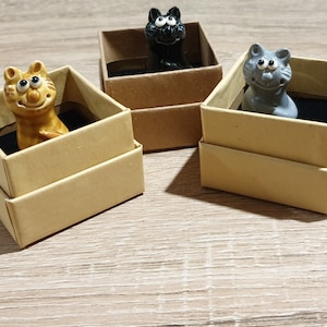 Set of 3 cute, tiny  handmade ceramic/pottery Cat Ornaments/figurines.