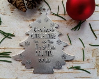 Custom Christmas Ornament - Personalized Wedding Gift - First Christmas as Mr and Mrs - Married