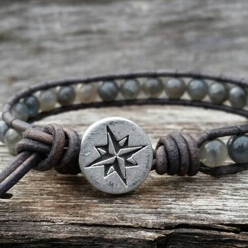 Labradorite Bracelet Compass Bracelet Gray Bracelet Etsy