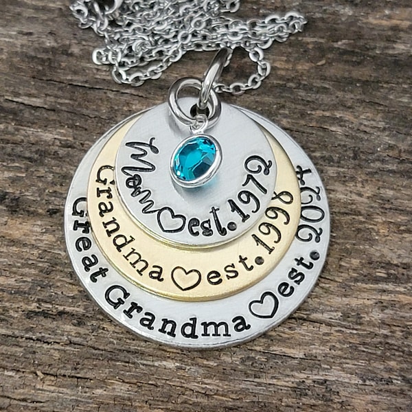 Personalized Grandma Necklace - Mother's Day Jewelry - Custom Handstamped Necklace - Pregnancy Announcement Gift