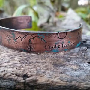 I hate people metal cuff, Wilderness Cuff, Copper Cuff Bracelet
