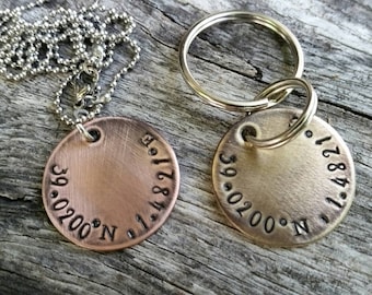 Custom Coordinates Necklace - Father's Day Gift - Coordinate Keychain - Latitude Longitude Jewelry - Custom GPS Necklace