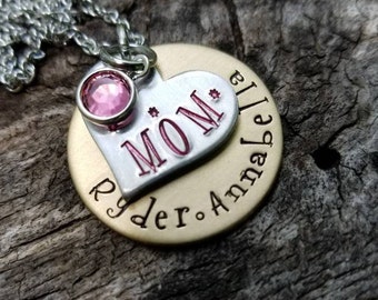 Kids Names Necklace for Mom - Birthstone Necklace