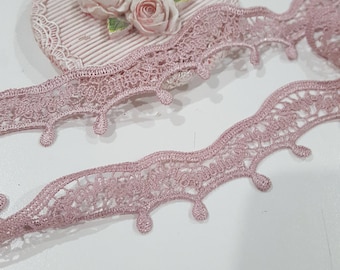 1 Yard- Embroidered Loopy Lace Trim/NT143- Lace Trim/Mauve Lace Trim/