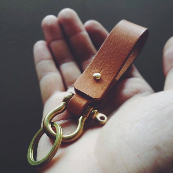 Camouflage Leather Key Fob BRASS belt loop // Personalize name