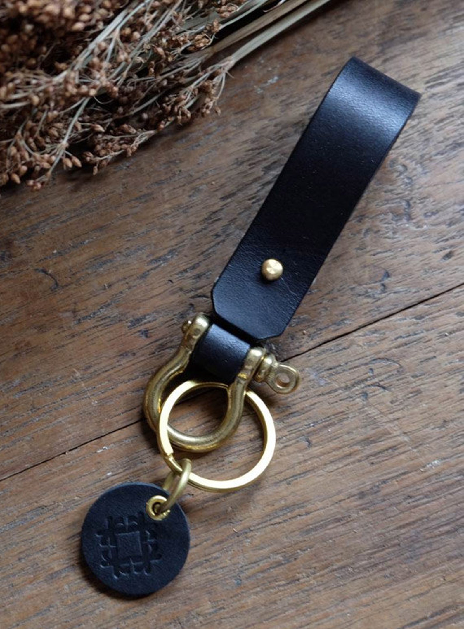 Mens keycahin Handmade black leather keychain Cute keycahin Etsy