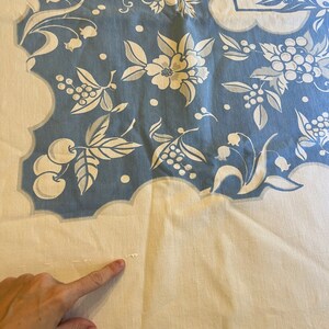 Vintage Blue and White Floral Tablecloth Thick Cotton Material image 5