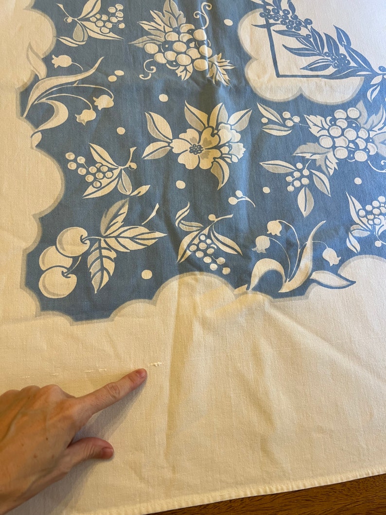 Vintage Blue and White Floral Tablecloth Thick Cotton Material image 5