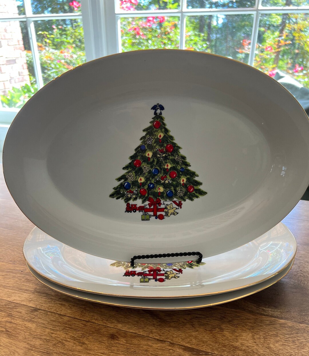 Vintage Trisa Christmas Tree Platter With Gold Trim 14 Etsy