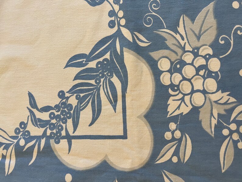 Vintage Blue and White Floral Tablecloth Thick Cotton Material image 4