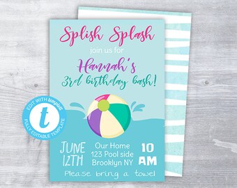 beach ball invitation beach ball birthday party invitation etsy