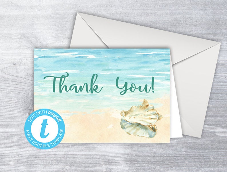 Instant Download Beach Thank You Card Editable thank you Printable beach Editable birthday thank you Thank you Card Beach thank you