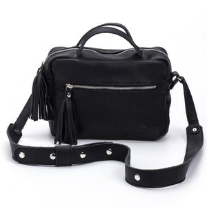 Crossbody Cube Bag With Top Handles Made from Black Napa Leather