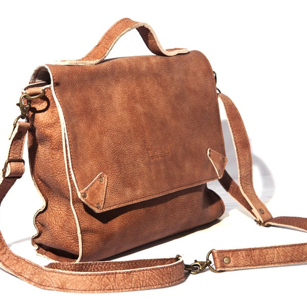 Hand Craft light brown Leather Backpack / School bag / messenger bag / removable straps /  Add the coupon code Finalsale to get 25% off!