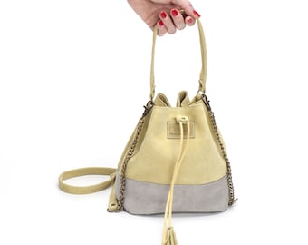 Small Bucket bag, Drawstring bag, Mini Leather bag, Small Sac bag, Leather shoulder bag, Sale!