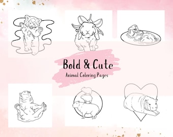 Bold & Cute Animal Coloring Book Pages: Digital Download Coloring pages for relaxation all ages, Cute and Sweet animals