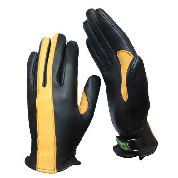 Black and gold motorcycle gloves Clearance