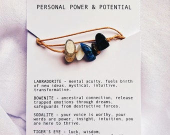 Personal Power & Potential - Crystal Intention Wish Bracelet - Anxiety, Depression, Fear, Mental Health, New Job Gift