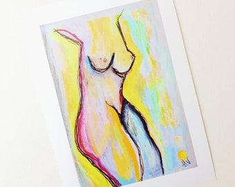 Hier - Life Drawing - Fine Art Giclée Print - Woman Art - Naakt tekenen