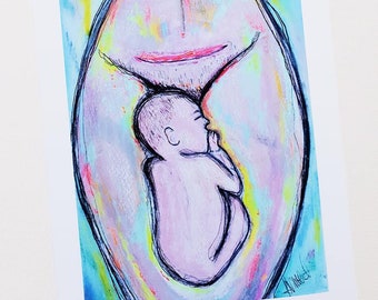 Belly Birth - Fine Art Giclée Print - Birth Art Gift - C Section - Cesarean - Caesarean - Doula Midwife Gift