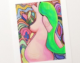 Sacred Physiology - Fine Art Giclée Print - Pregnancy - Woman Art - Psychedelic Art - Michel Odent - Birth Art - Doula Midwife Gift