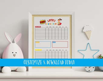 Superhero Girl Chore Chart - Empower Your Routine with Personalized Kids’ Task Tracker - Reward System
