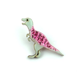 Tyrannosaurus Rex/ T Rex Pin Badge Glittery Pastel Green and Pink