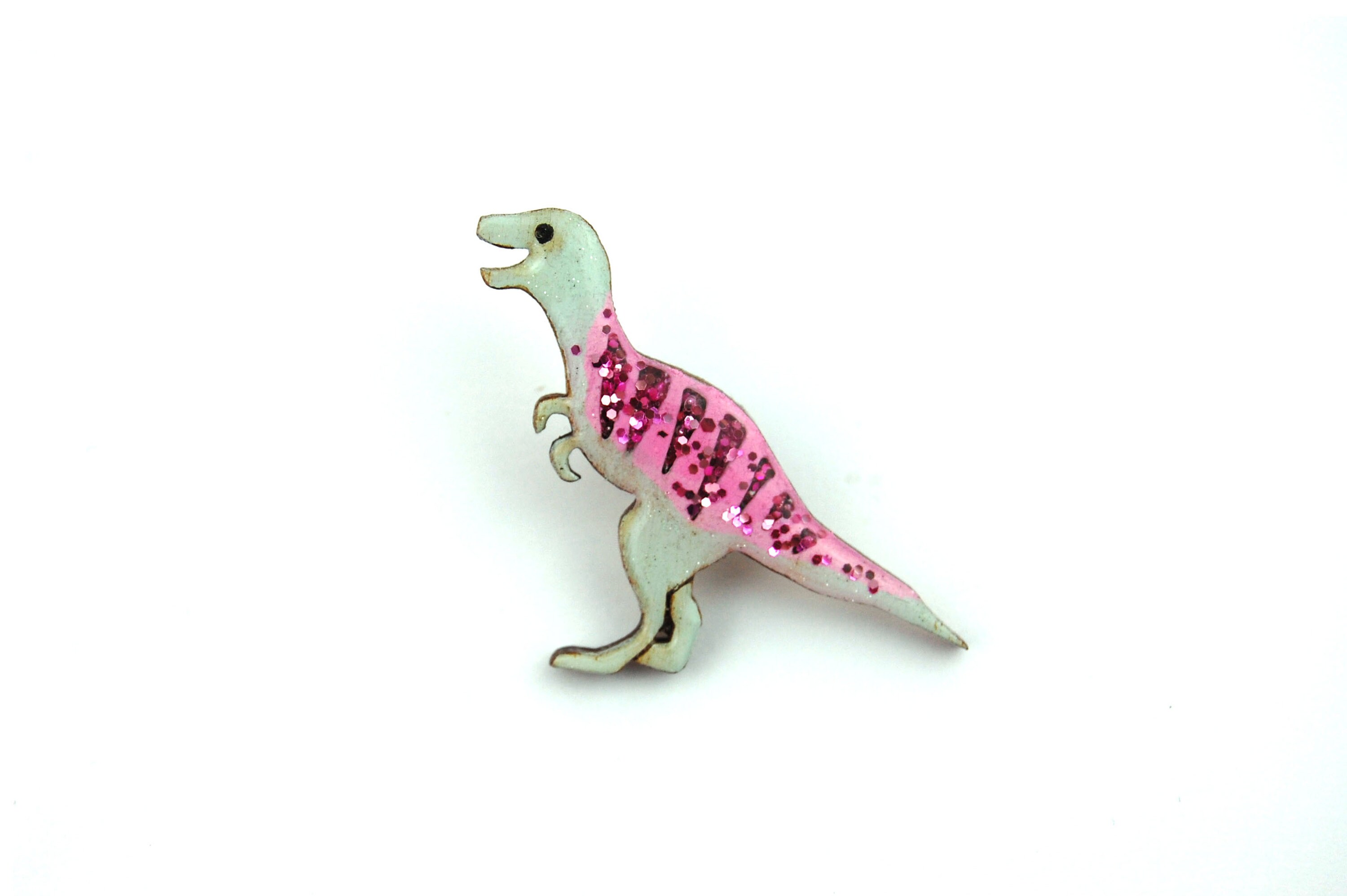 Tyrannosaurus Rex/ T Rex Pin Anstecker Glitzer Pastell Grün und Pink