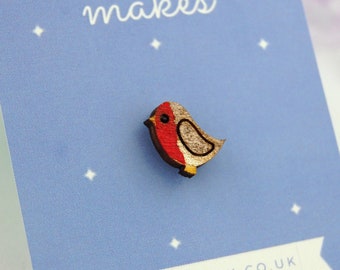 Tiny Robin Redbreast Pin Badge (Bereavement Gift)