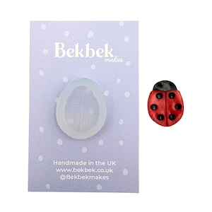 May include: A red ladybug-shaped resin craft with black spots and a black head is displayed next to a ladybug-shaped mold. The mold and ladybug are on a light purple card with the text "Bekbek makes" and "Handmade in the UK".