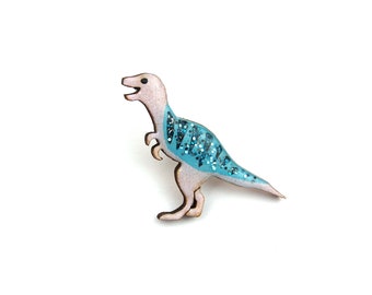 Tyrannosaurus Rex/ T Rex Pin Badge Glittery Pastel Purple and Blue